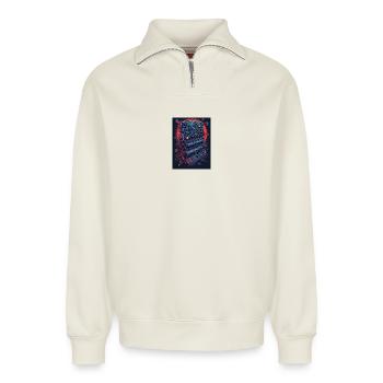 Appareil de musique électronique futuriste - Sweat unisexe décontracté en coton biologique à demi-zip – de SPREAD - blanc cassé - Devant