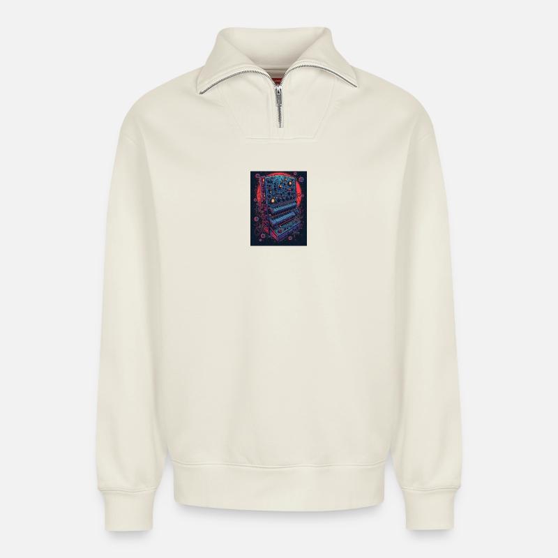 Futuristic electronic music device - Relaxed Unisex Organic Half Zip Sweatshirt – by SPREAD - off white