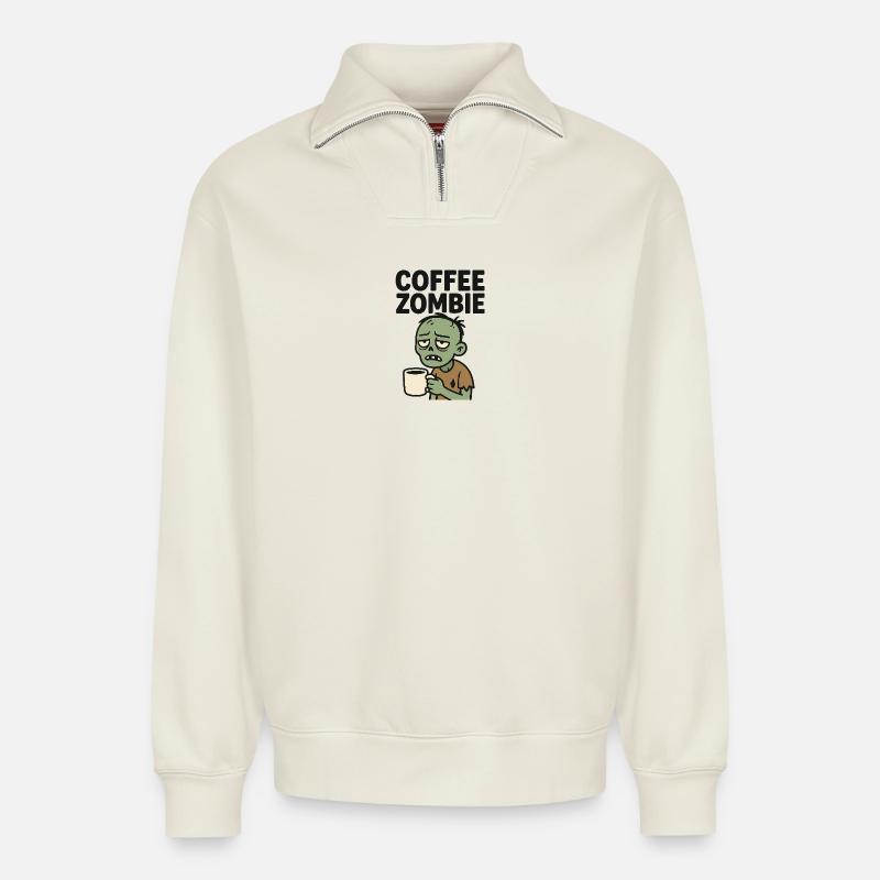 Kaffee Zombie - Relaxed Unisex Organic Half Zip Sweatshirt – von SPREAD - Naturweiß