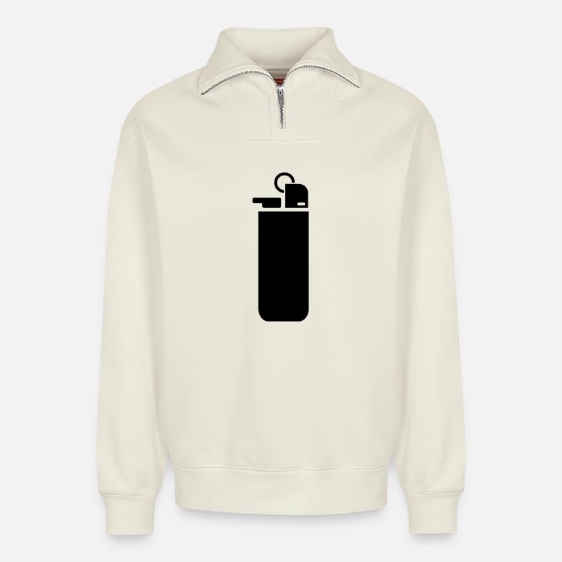 Cigarette Lighter  - Relaxed Unisex Organic Half Zip Sweatshirt – von SPREAD - Naturweiß