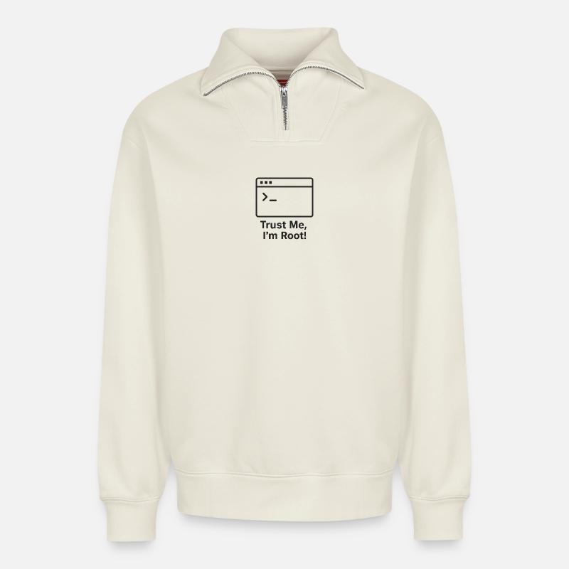 Croyez-moi, je suis Root - Sweat unisexe décontracté en coton biologique à demi-zip – de SPREAD - blanc cassé