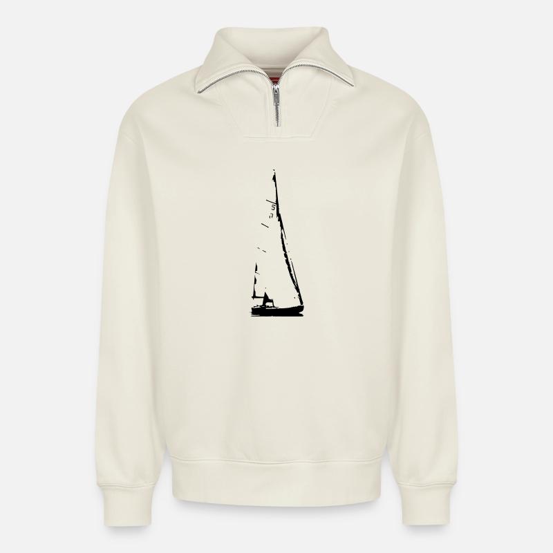 Sailing Boat - Relaxed Unisex Organic Half Zip Sweatshirt – von SPREAD - Naturweiß