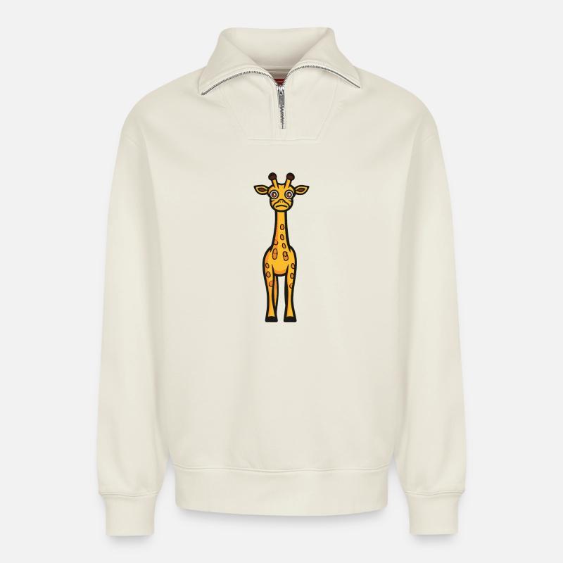 Giraffe Halloween Comic Lustig - Relaxed Unisex Organic Half Zip Sweatshirt – von SPREAD - Naturweiß