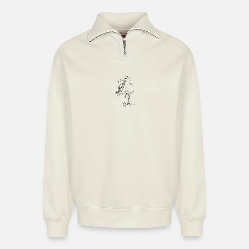 Mouette - Sweat unisexe décontracté en coton biologique à demi-zip – de SPREAD - blanc cassé