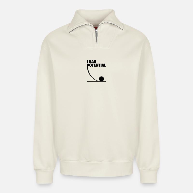 Potential in Motion Science Wit - Relaxed Unisex Organic Half Zip Sweatshirt – by SPREAD - off white
