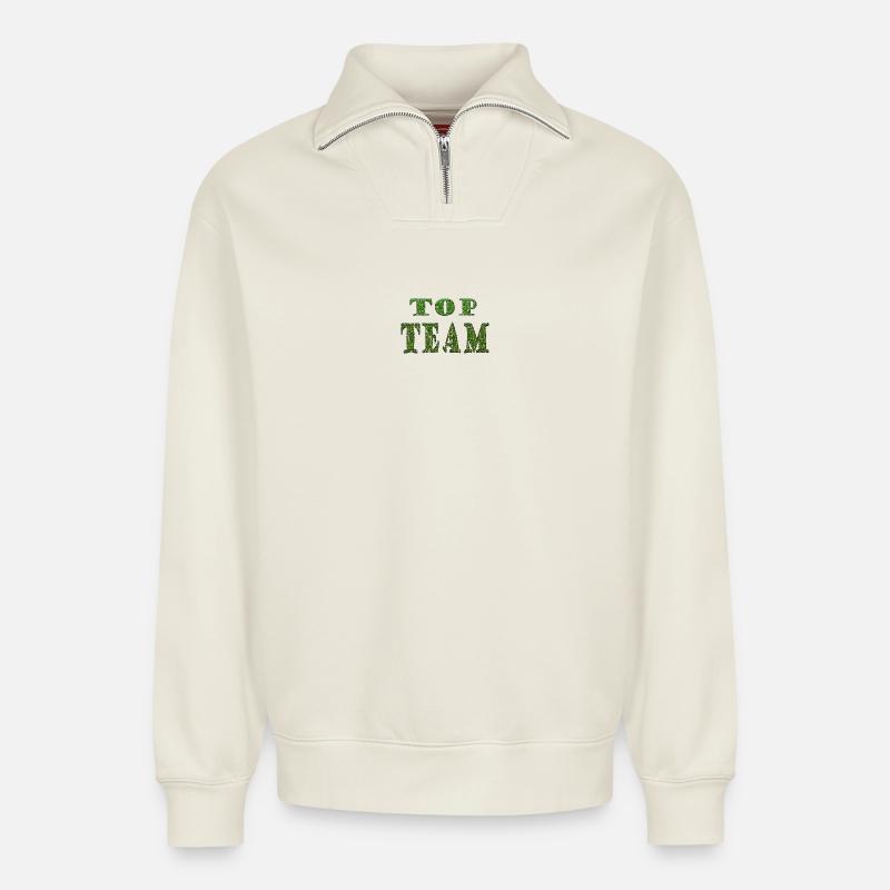 Top Team Grünes Mustertextur - Relaxed Unisex Organic Half Zip Sweatshirt – von SPREAD - Naturweiß