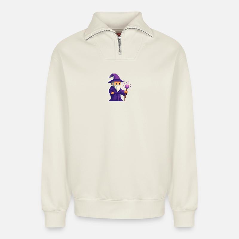 Pixelzauberer im Purpurschimmer - Relaxed Unisex Organic Half Zip Sweatshirt – von SPREAD - Naturweiß