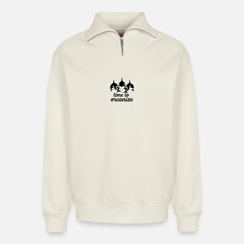 orcanize  - Relaxed Unisex Organic Half Zip Sweatshirt – von SPREAD - Naturweiß