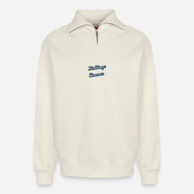 Liebings Boomer Script Logo - Sweat unisexe décontracté en coton biologique à demi-zip – de SPREAD - blanc cassé
