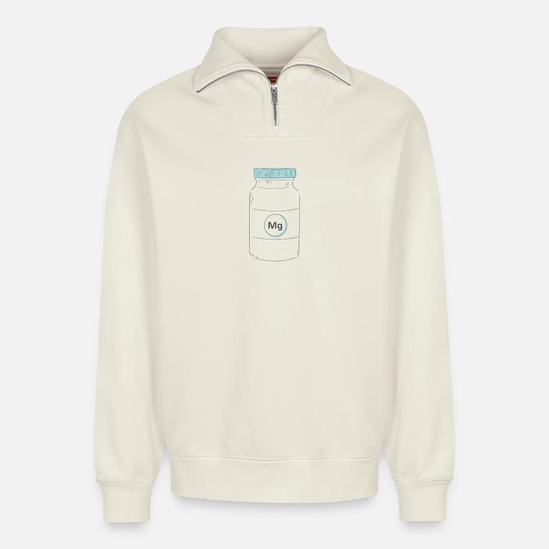 Complément alimentaire protéine de magnésium - Sweat unisexe décontracté en coton biologique à demi-zip – de SPREAD - blanc cassé