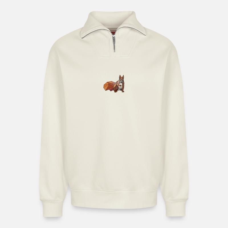 Squirrel blank - Relaxed Unisex Organic Half Zip Sweatshirt – by SPREAD - off white