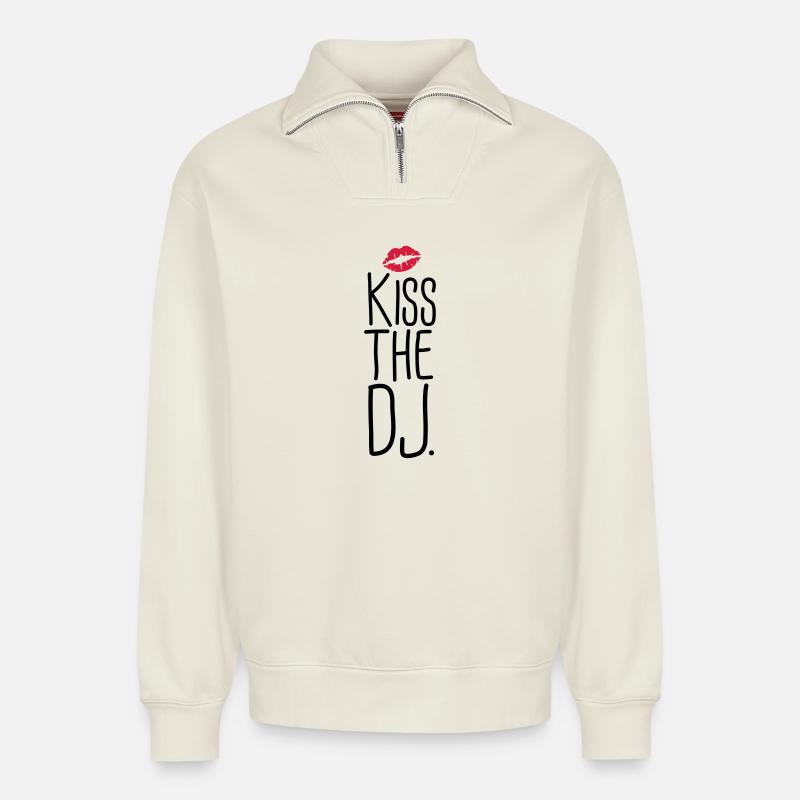 dj - Relaxed Unisex Organic Half Zip Sweatshirt – by SPREAD - off white