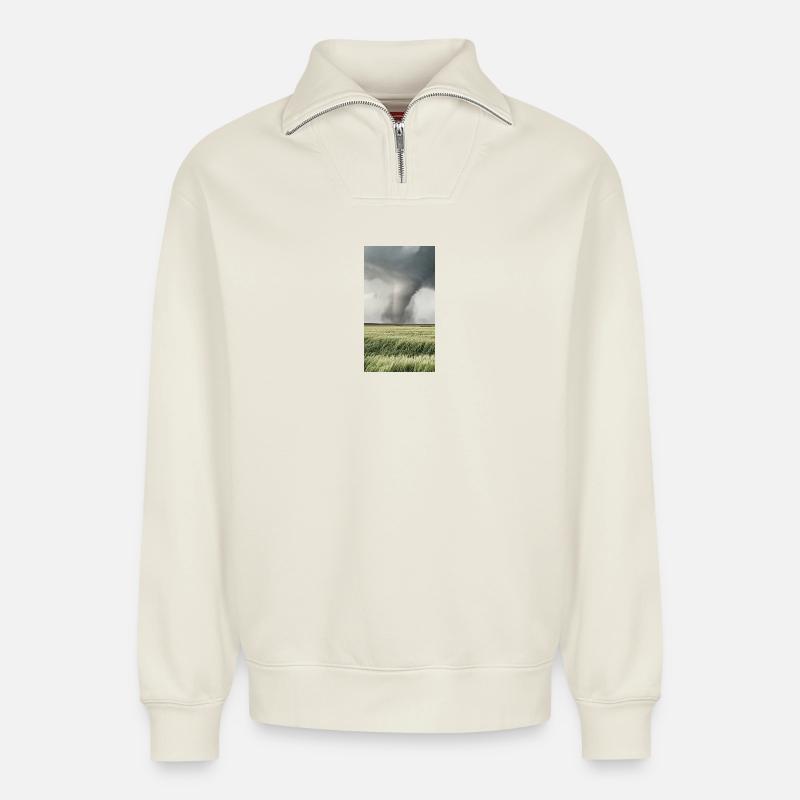 Tornade - Sweat unisexe décontracté en coton biologique à demi-zip – de SPREAD - blanc cassé