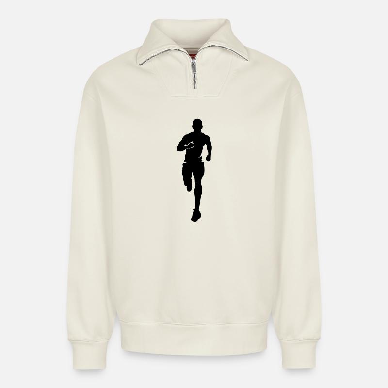 Marathon Runner Silhouette Marathon - Sweat unisexe décontracté en coton biologique à demi-zip – de SPREAD - blanc cassé