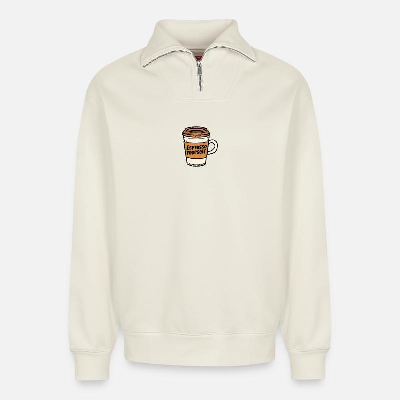 Espresso Yourself - Relaxed Unisex Organic Half Zip Sweatshirt – von SPREAD - Naturweiß