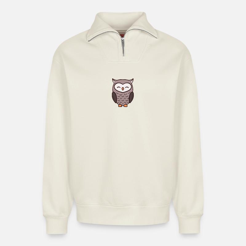 Eule Eulen - Relaxed Unisex Organic Half Zip Sweatshirt – von SPREAD - Naturweiß