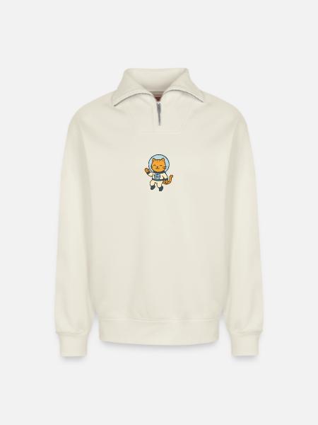 Astrocat - Relaxed Unisex Organic Half Zip Sweatshirt – by SPREAD - off white