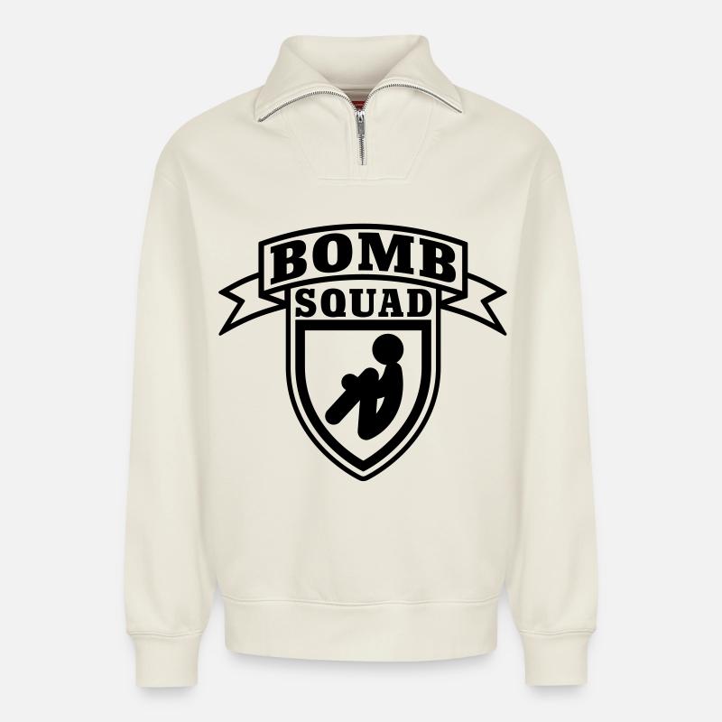 Bomb Squad - Sweat unisexe décontracté en coton biologique à demi-zip – de SPREAD - blanc cassé