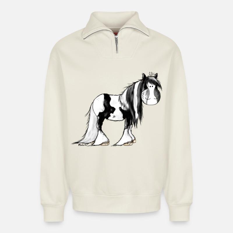 Irish Tinker Pferd - Pinto - Relaxed Unisex Organic Half Zip Sweatshirt – von SPREAD - Naturweiß