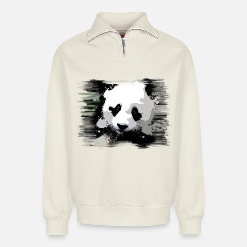 Panda - Relaxed Unisex Organic Half Zip Sweatshirt – von SPREAD - Naturweiß