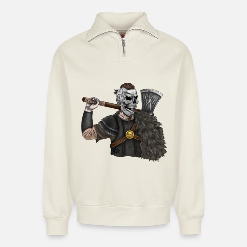 Wikinger, Odin, Thor, Wallhalla, Berserker - Relaxed Unisex Organic Half Zip Sweatshirt – von SPREAD - Naturweiß