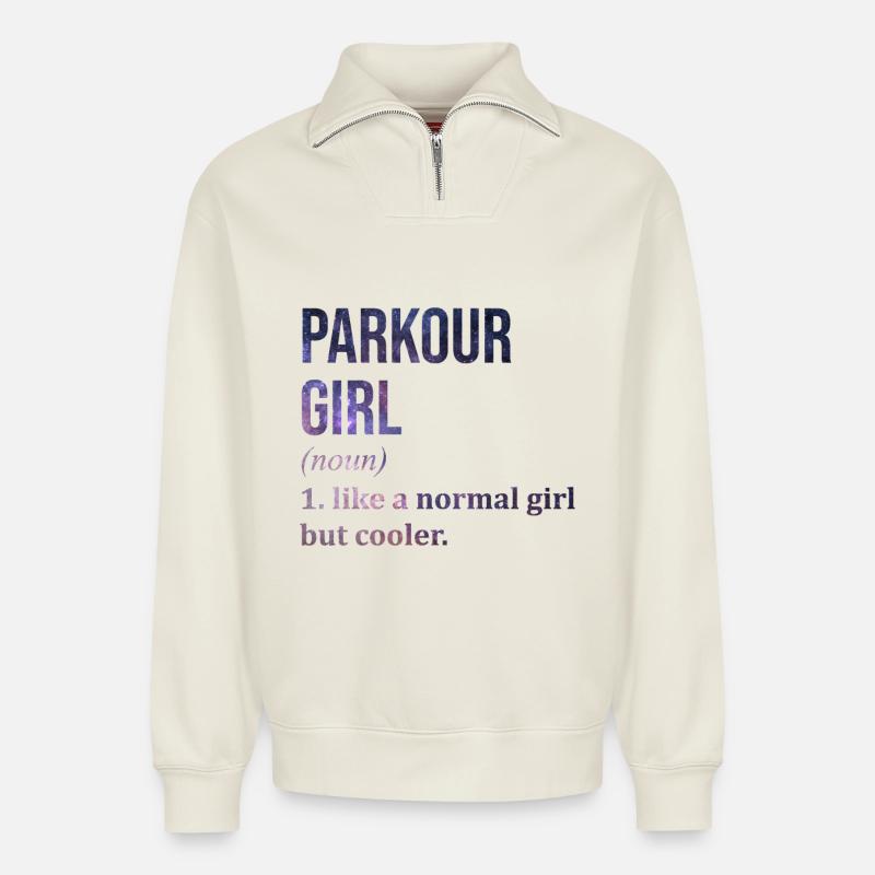 Parkour - Relaxed Unisex Organic Half Zip Sweatshirt – von SPREAD - Naturweiß