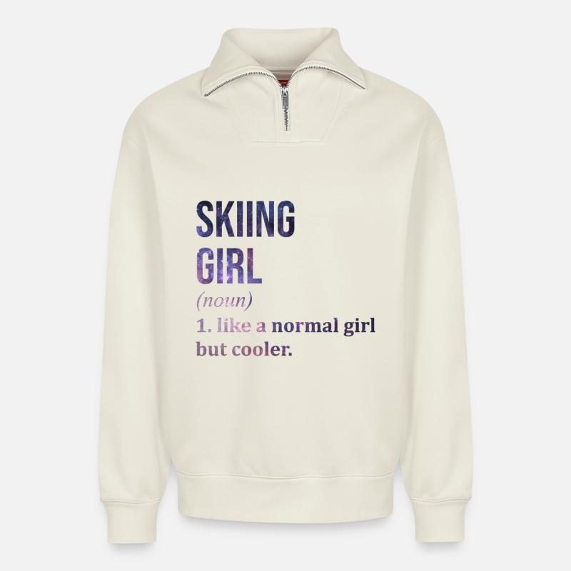 Skiing - Relaxed Unisex Organic Half Zip Sweatshirt – by SPREAD - off white