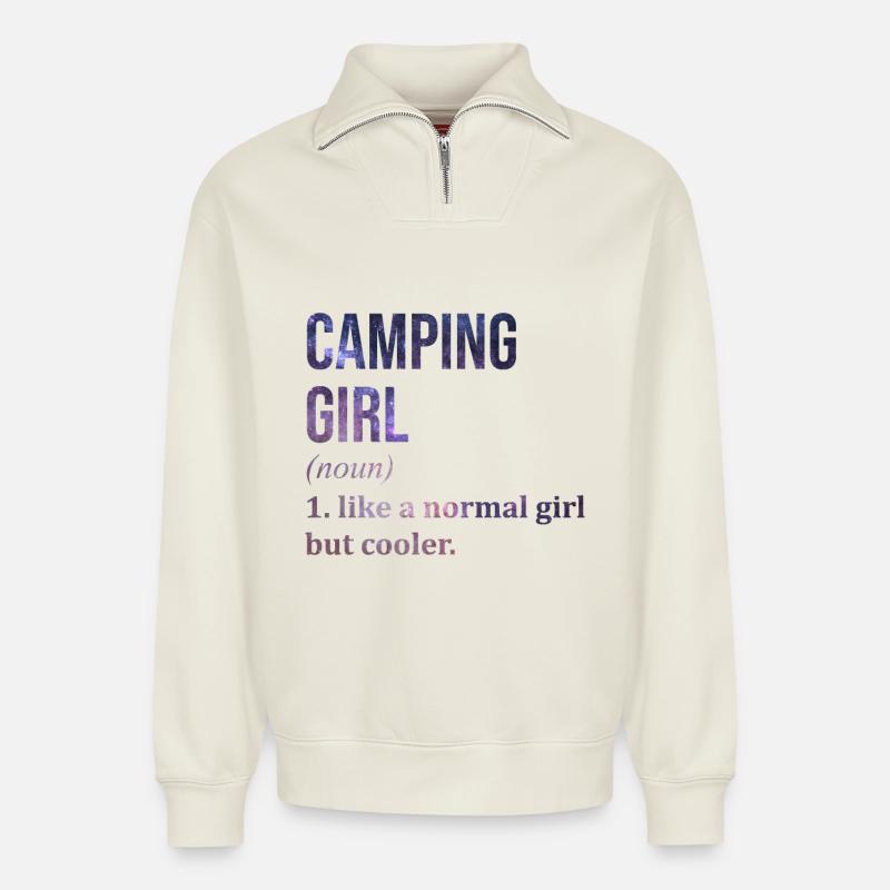 Camping - Relaxed Unisex Organic Half Zip Sweatshirt – von SPREAD - Naturweiß