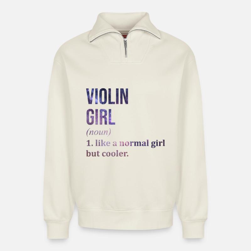 violon - Sweat unisexe décontracté en coton biologique à demi-zip – de SPREAD - blanc cassé