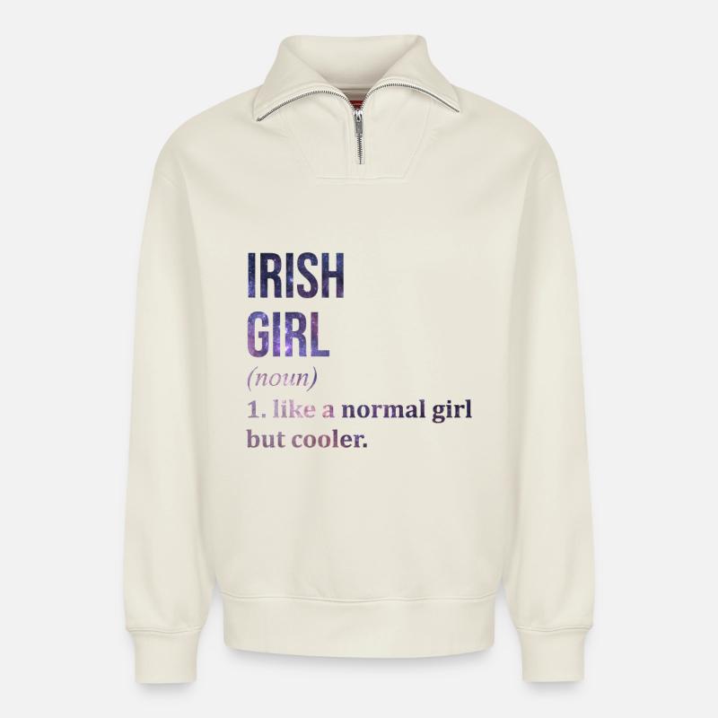 Ireland - Relaxed Unisex Organic Half Zip Sweatshirt – by SPREAD - off white