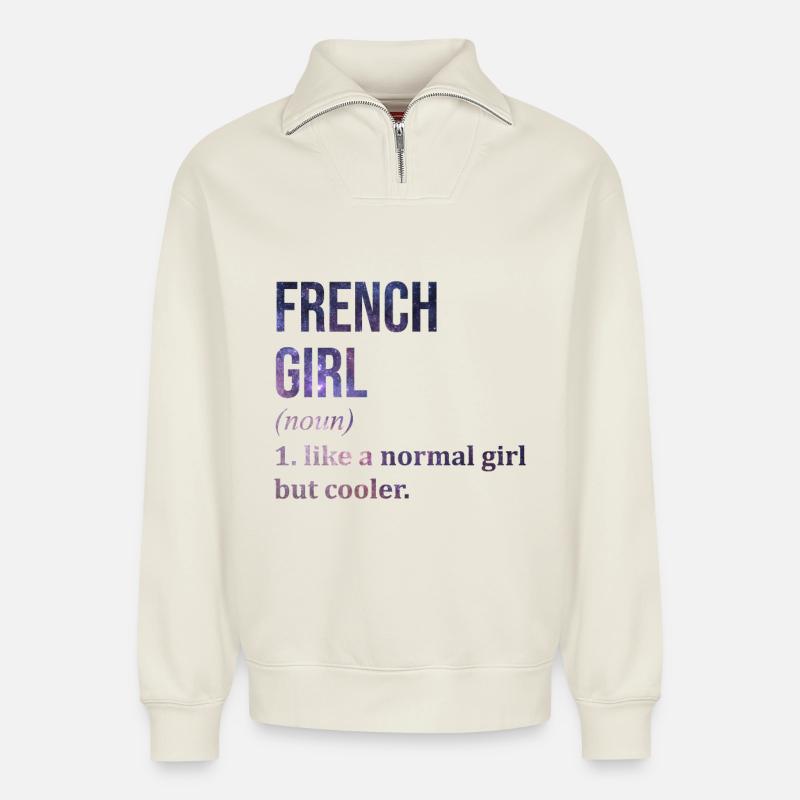 French - Relaxed Unisex Organic Half Zip Sweatshirt – by SPREAD - off white