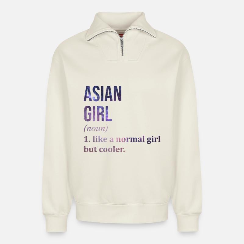 Asian - Relaxed Unisex Organic Half Zip Sweatshirt – by SPREAD - off white