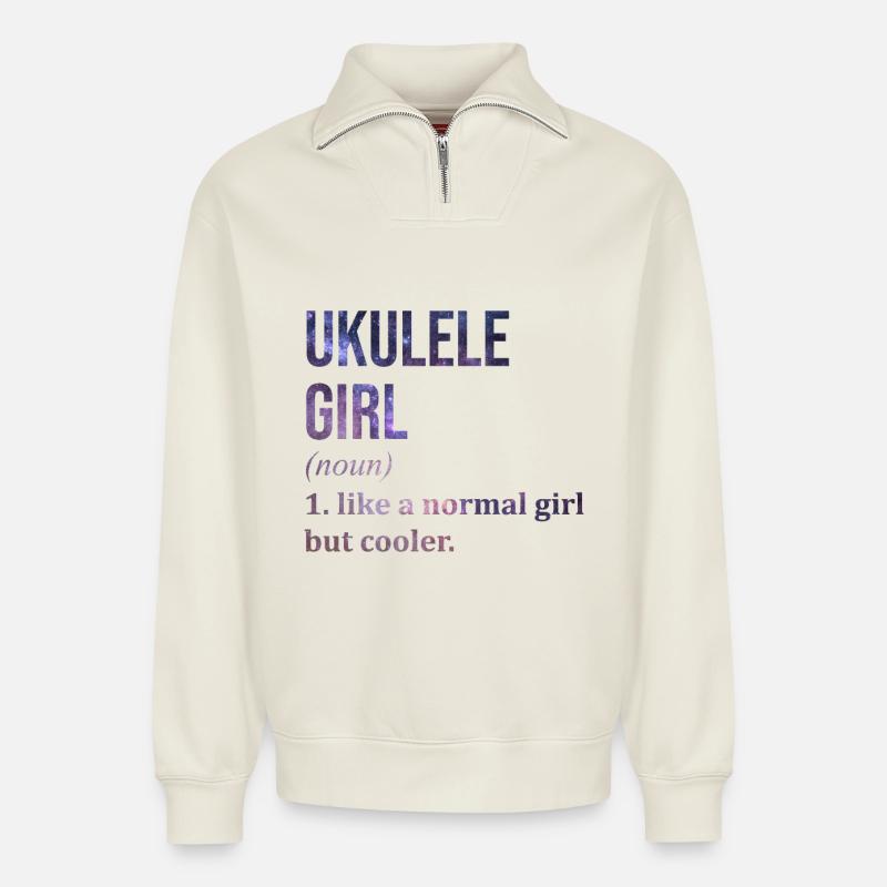Ukulele - Relaxed Unisex Organic Half Zip Sweatshirt – von SPREAD - Naturweiß