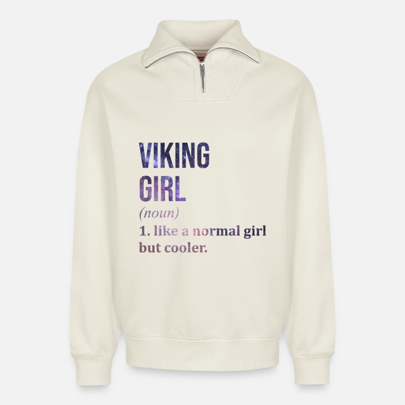Wikinger - Relaxed Unisex Organic Half Zip Sweatshirt – von SPREAD - Naturweiß