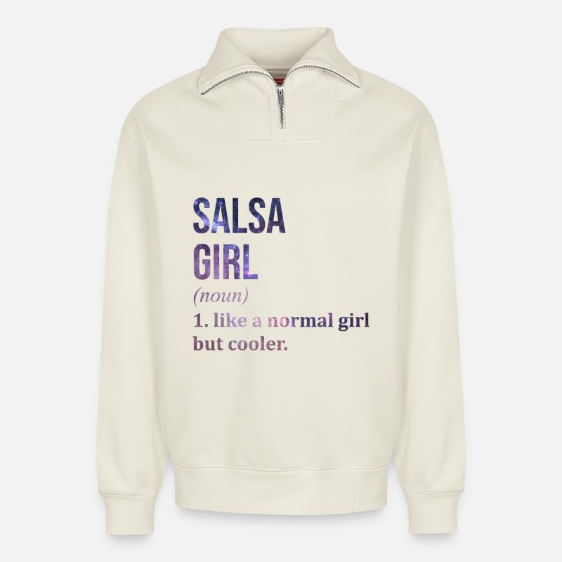 salsa - Sweat unisexe décontracté en coton biologique à demi-zip – de SPREAD - blanc cassé