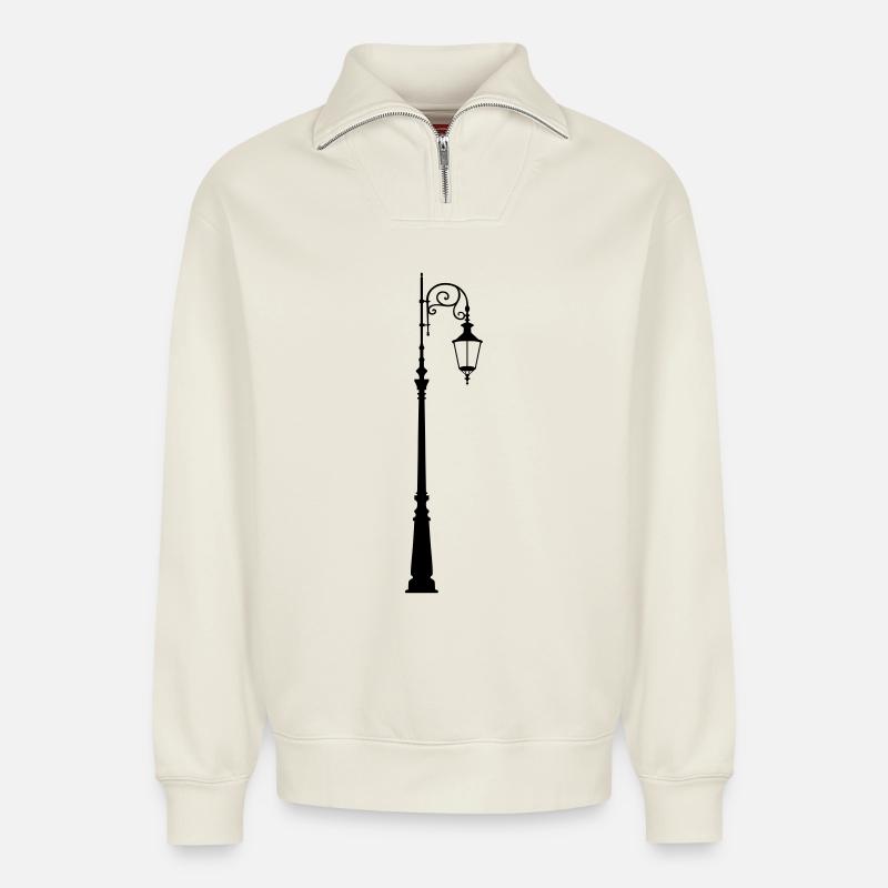 Straßenlaterne - Relaxed Unisex Organic Half Zip Sweatshirt – von SPREAD - Naturweiß