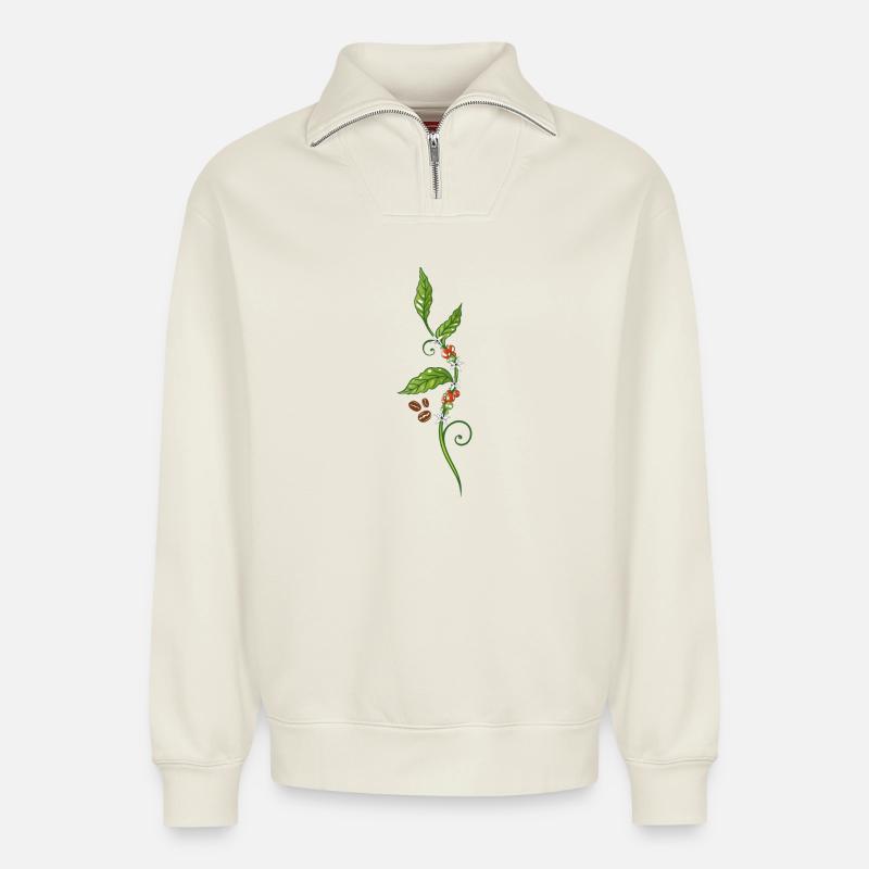 Kaffee Kaffeepflanze Kaffeebohnen - Relaxed Unisex Organic Half Zip Sweatshirt – von SPREAD - Naturweiß