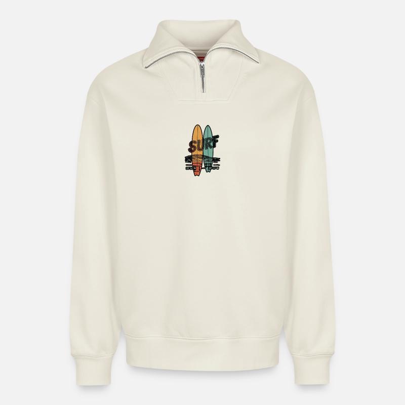 Retro Surfboards - Relaxed Unisex Organic Half Zip Sweatshirt – von SPREAD - Naturweiß