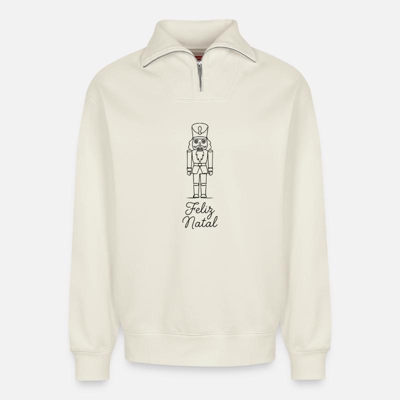 Feliz Natal Nutcracker Christmas Classic - Relaxed Unisex Organic Half Zip Sweatshirt – by SPREAD - off white