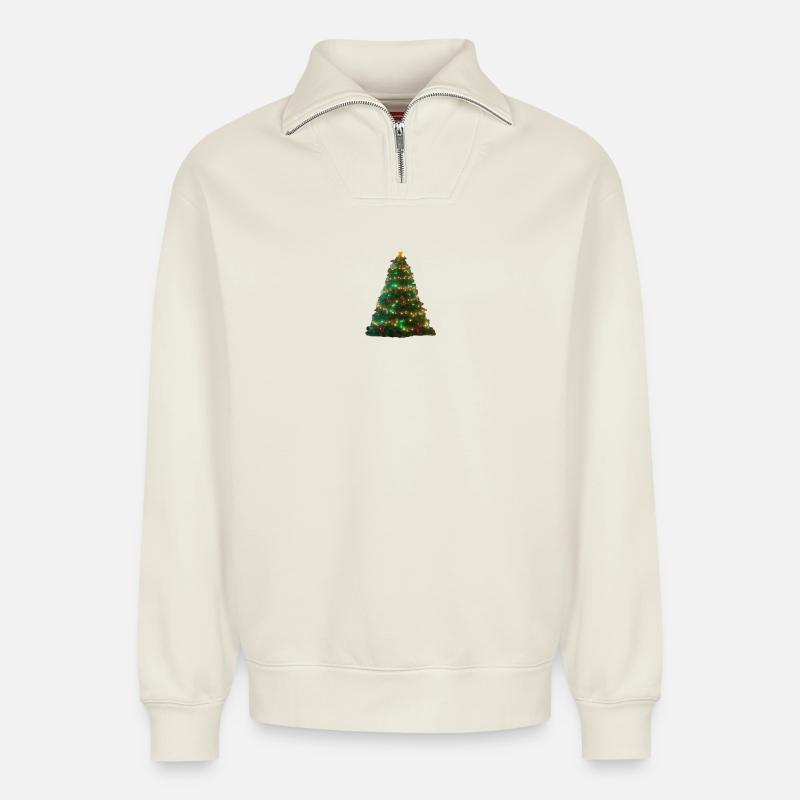 Weihnachtsbaum - Relaxed Unisex Organic Half Zip Sweatshirt – von SPREAD - Naturweiß