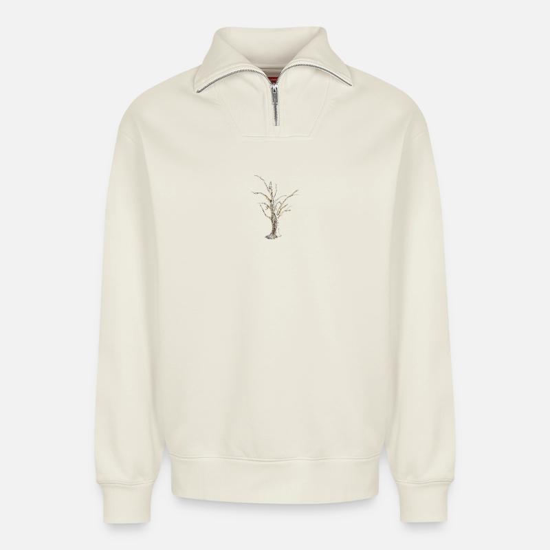 Baum - Relaxed Unisex Organic Half Zip Sweatshirt – von SPREAD - Naturweiß