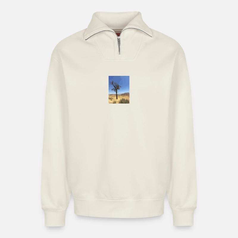 Joshua Tree - Relaxed Unisex Organic Half Zip Sweatshirt – von SPREAD - Naturweiß