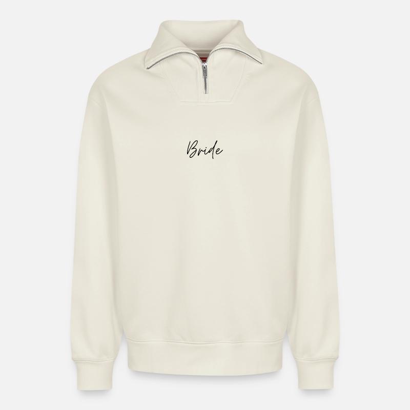 Bride - Relaxed Unisex Organic Half Zip Sweatshirt – von SPREAD - Naturweiß