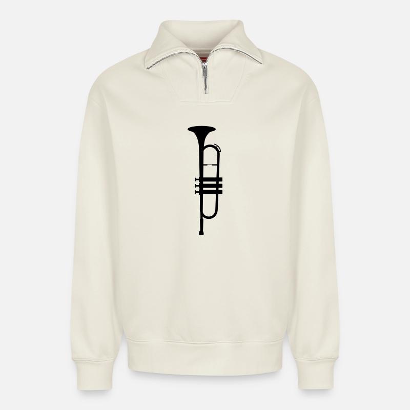 trompette - Sweat unisexe décontracté en coton biologique à demi-zip – de SPREAD - blanc cassé