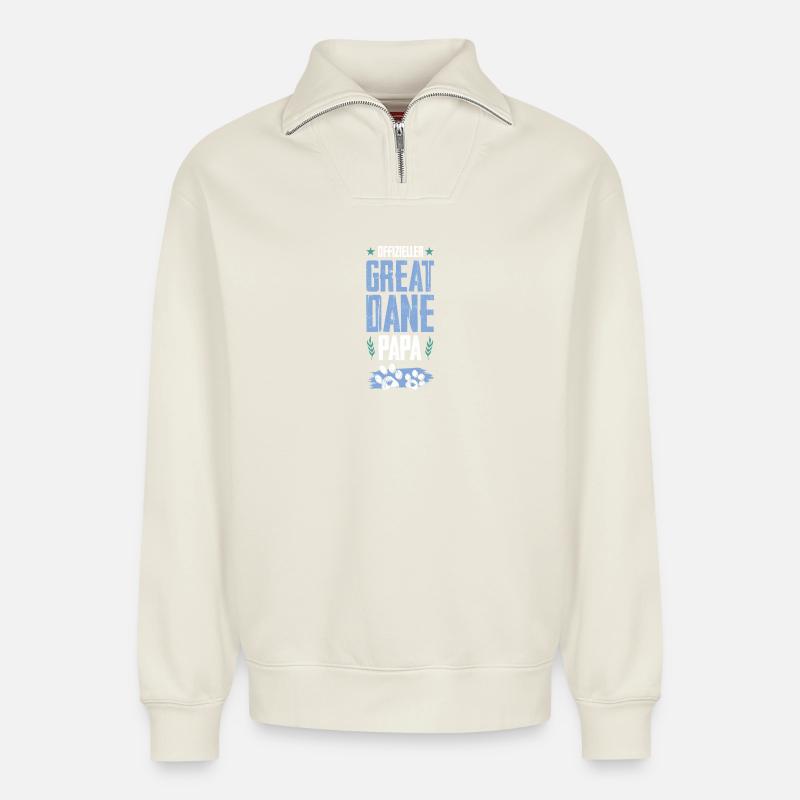 great dane dog dad - Relaxed Unisex Organic Half Zip Sweatshirt – by SPREAD - off white