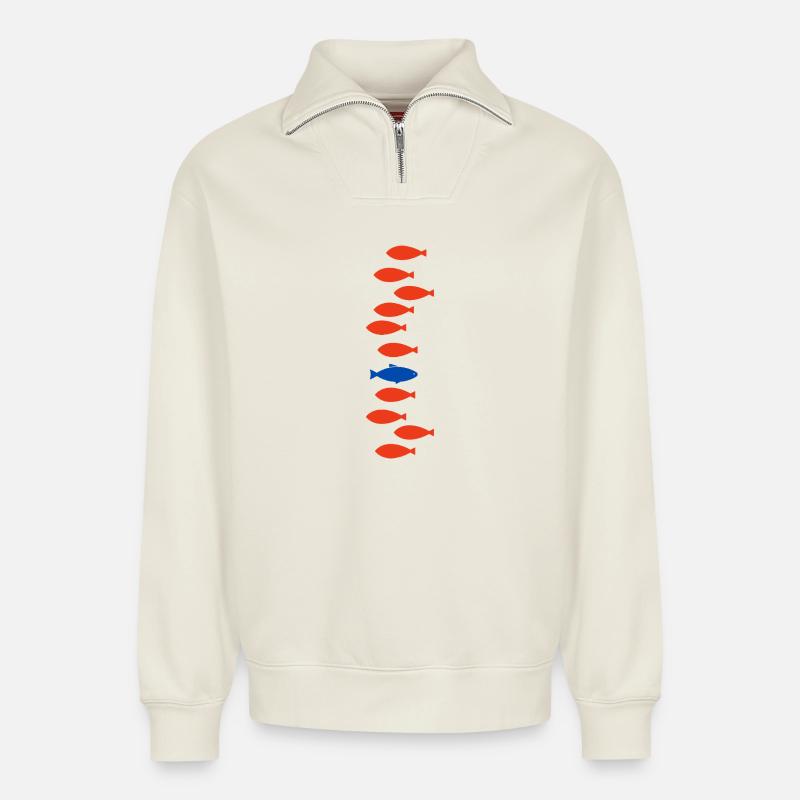 Single Fish - Relaxed Unisex Organic Half Zip Sweatshirt – von SPREAD - Naturweiß