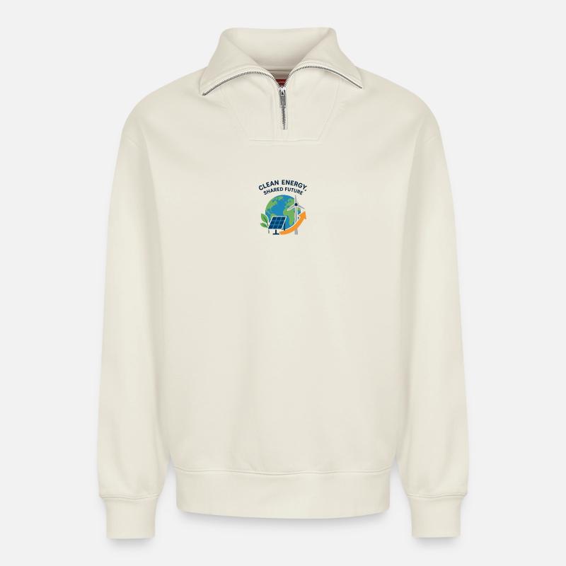 Planet Power: Saubere Energie-Kugel - Relaxed Unisex Organic Half Zip Sweatshirt – von SPREAD - Naturweiß