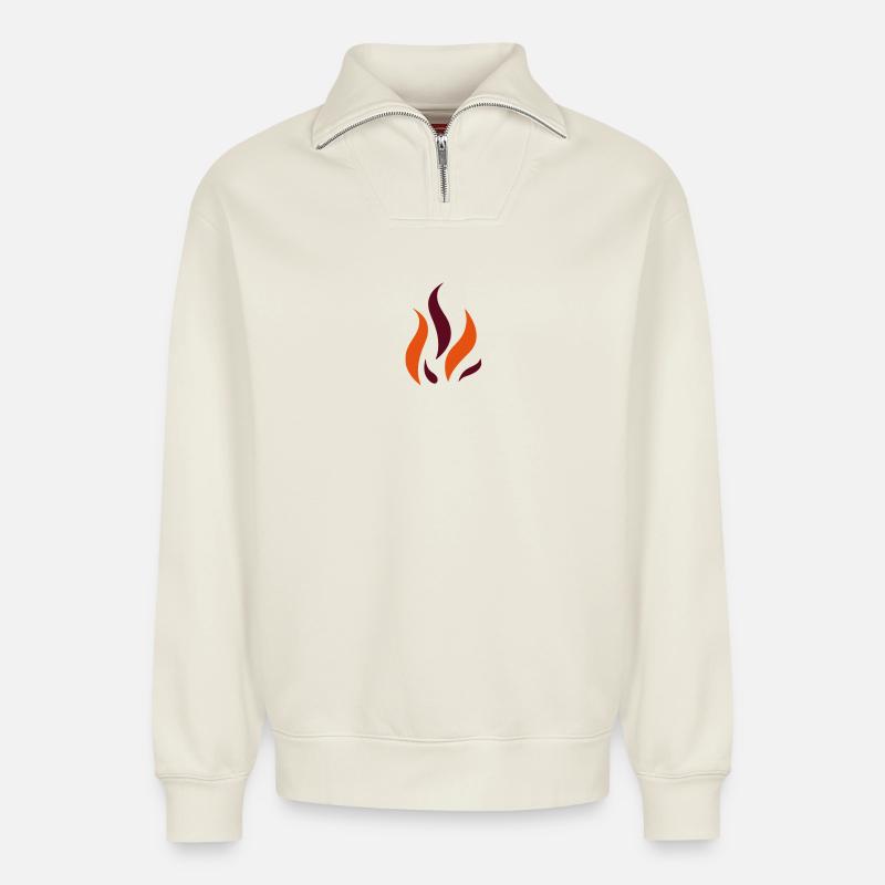 Flamme - Relaxed Unisex Organic Half Zip Sweatshirt – von SPREAD - Naturweiß