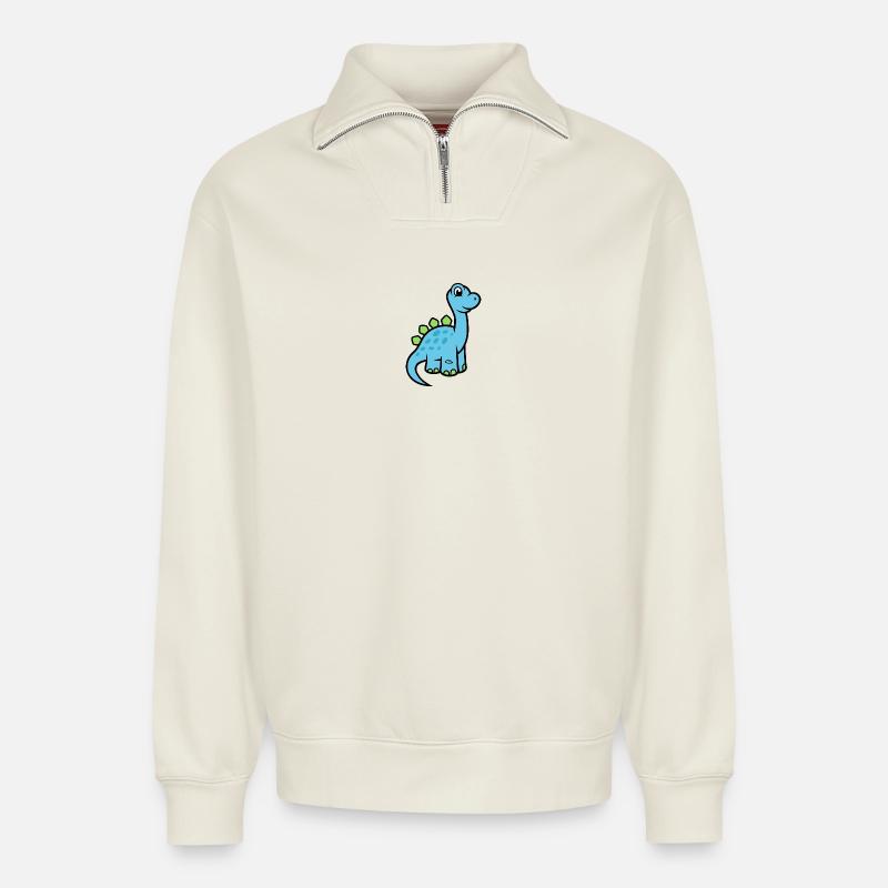 Dinosaurier - Relaxed Unisex Organic Half Zip Sweatshirt – von SPREAD - Naturweiß