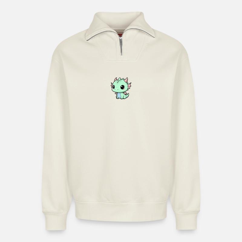 Mintdrache Kuschelkumpel - Relaxed Unisex Organic Half Zip Sweatshirt – von SPREAD - Naturweiß